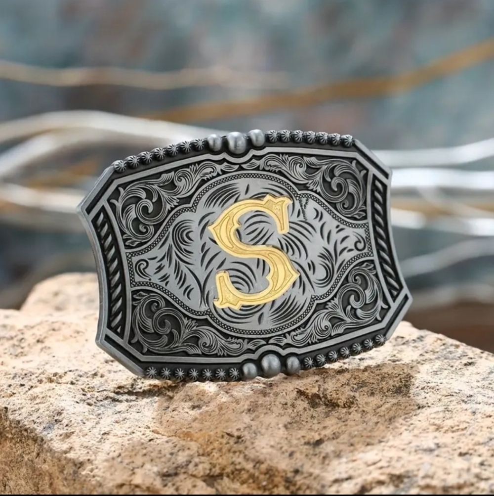 New western monogram letter S initial belt buckle